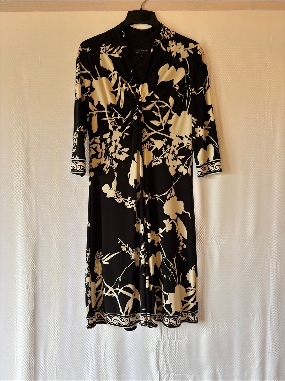 Jones New York Black and Cream Floral Midi Dress